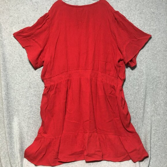Knox Rose Dress 4x Plus Size Womens Red Short Sleeve Ruffle Hem V-Neck Pockets - Picture 2 of 8